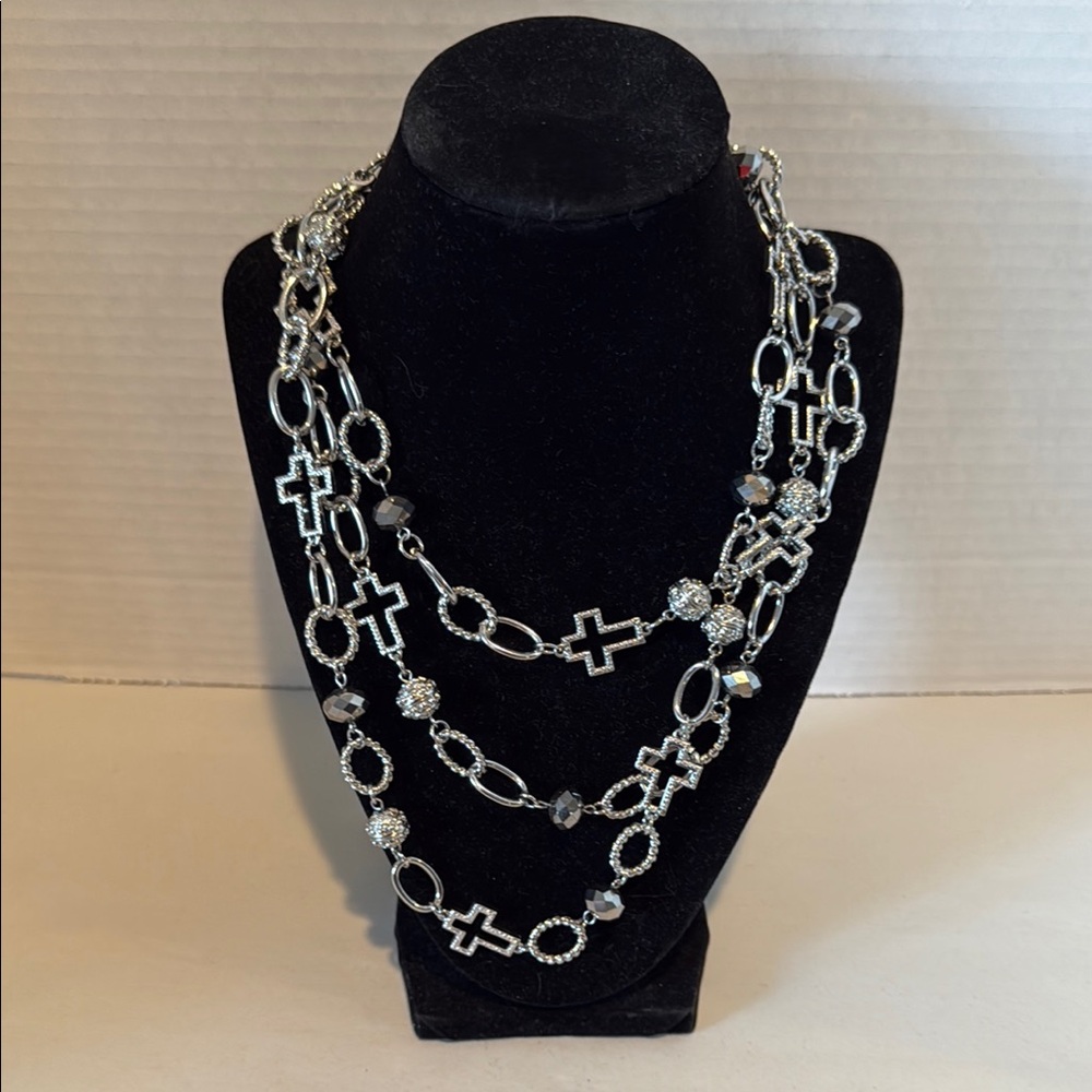 Elegant Silver Multi-Layer cross Necklace